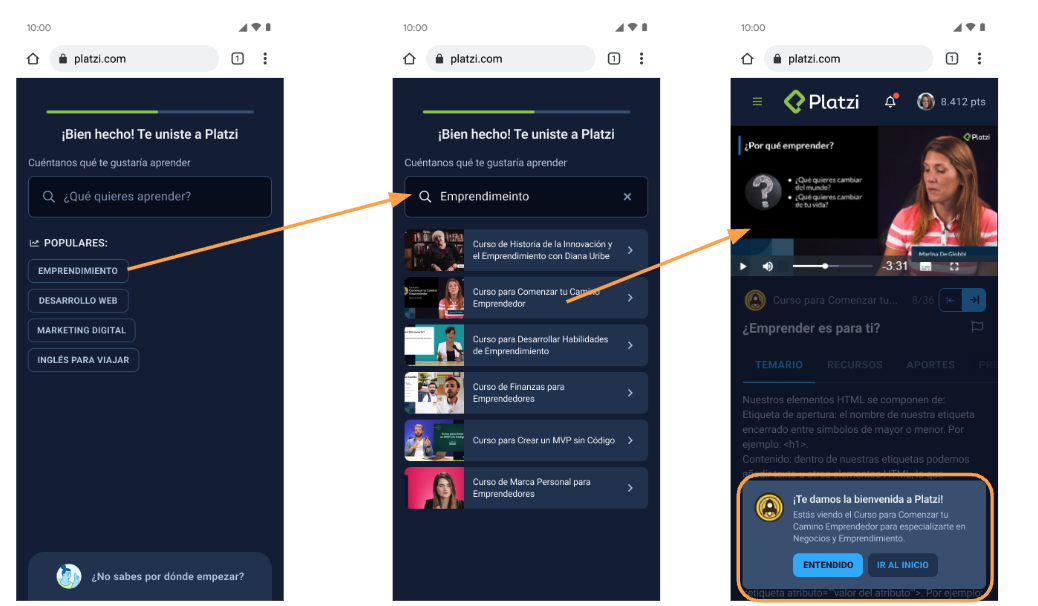 Search-first onboarding interface