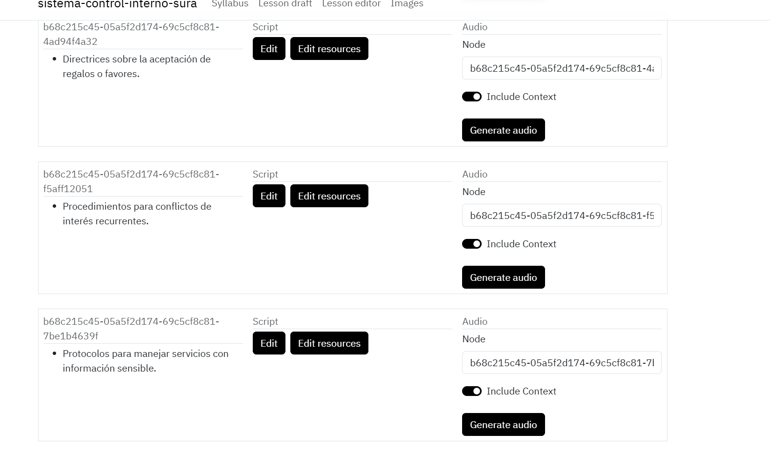 Lesson player interface